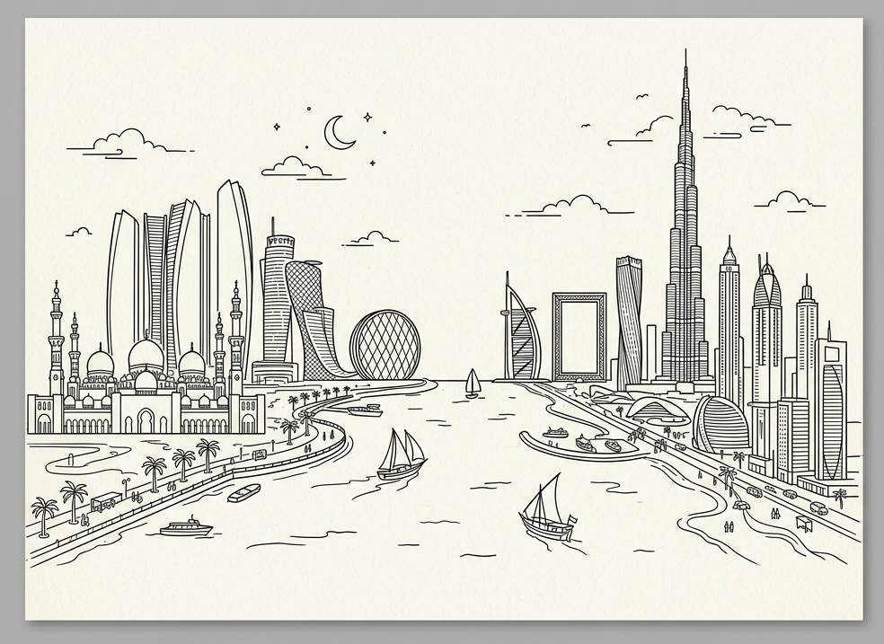 Skyline of Abu Dhabi and Dubai