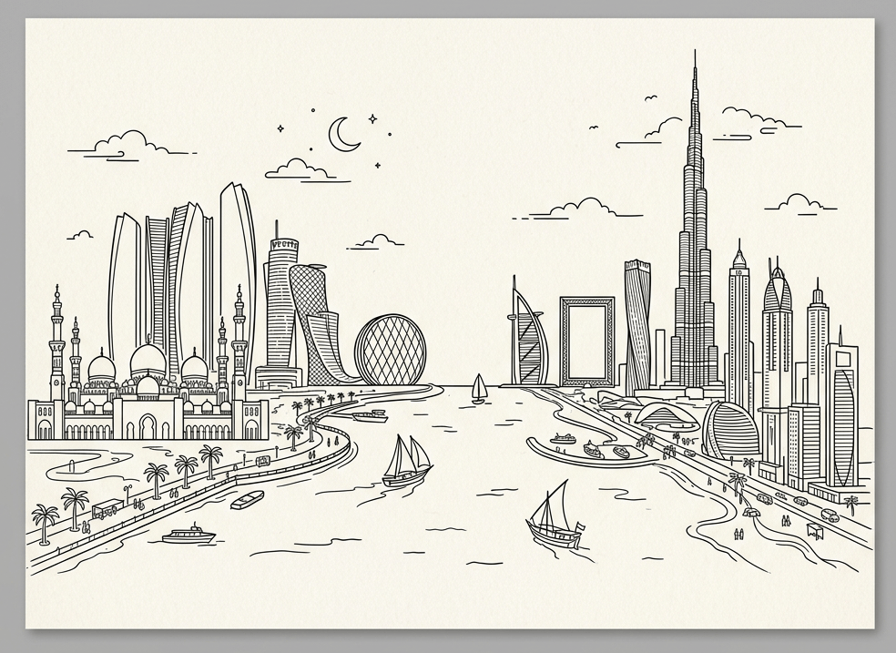 Skyline of Abu Dhabi and Dubai